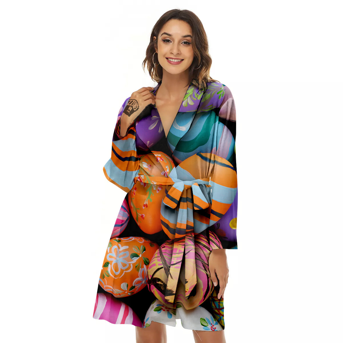 Easter Eggs Colorful Print Women's Robe-grizzshop