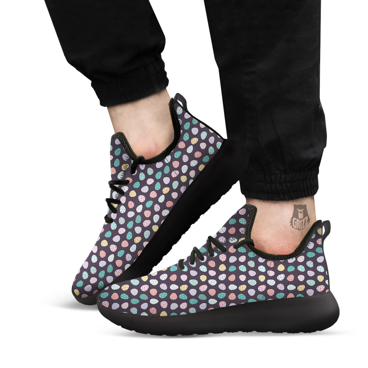 Easter Eggs Cute Print Pattern Black Athletic Shoes-grizzshop
