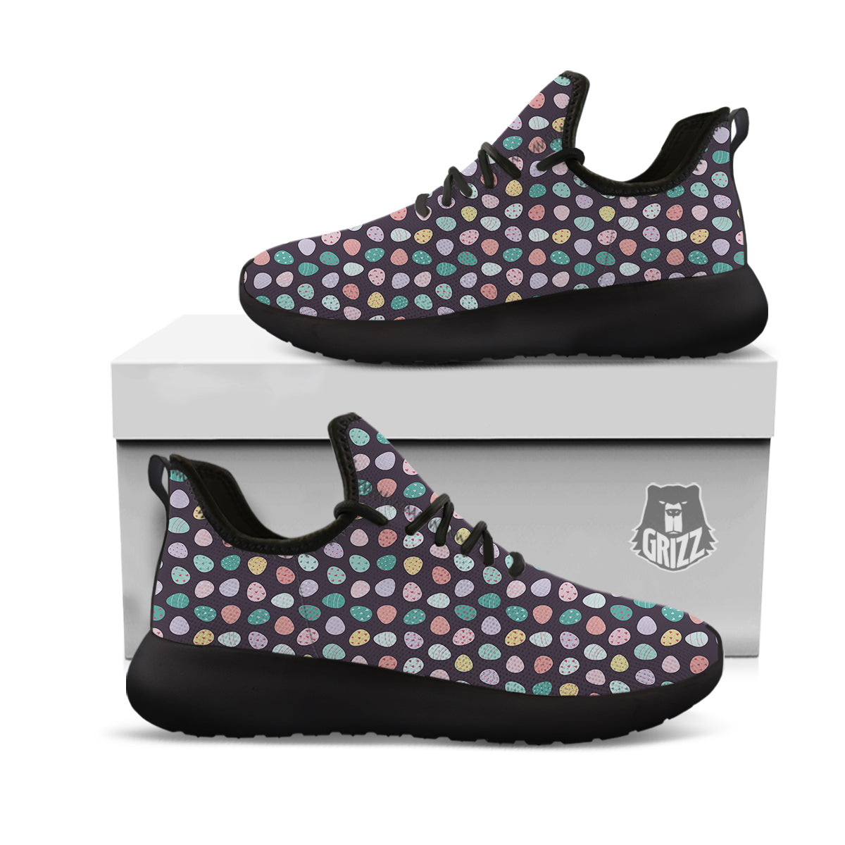 Easter Eggs Cute Print Pattern Black Athletic Shoes-grizzshop