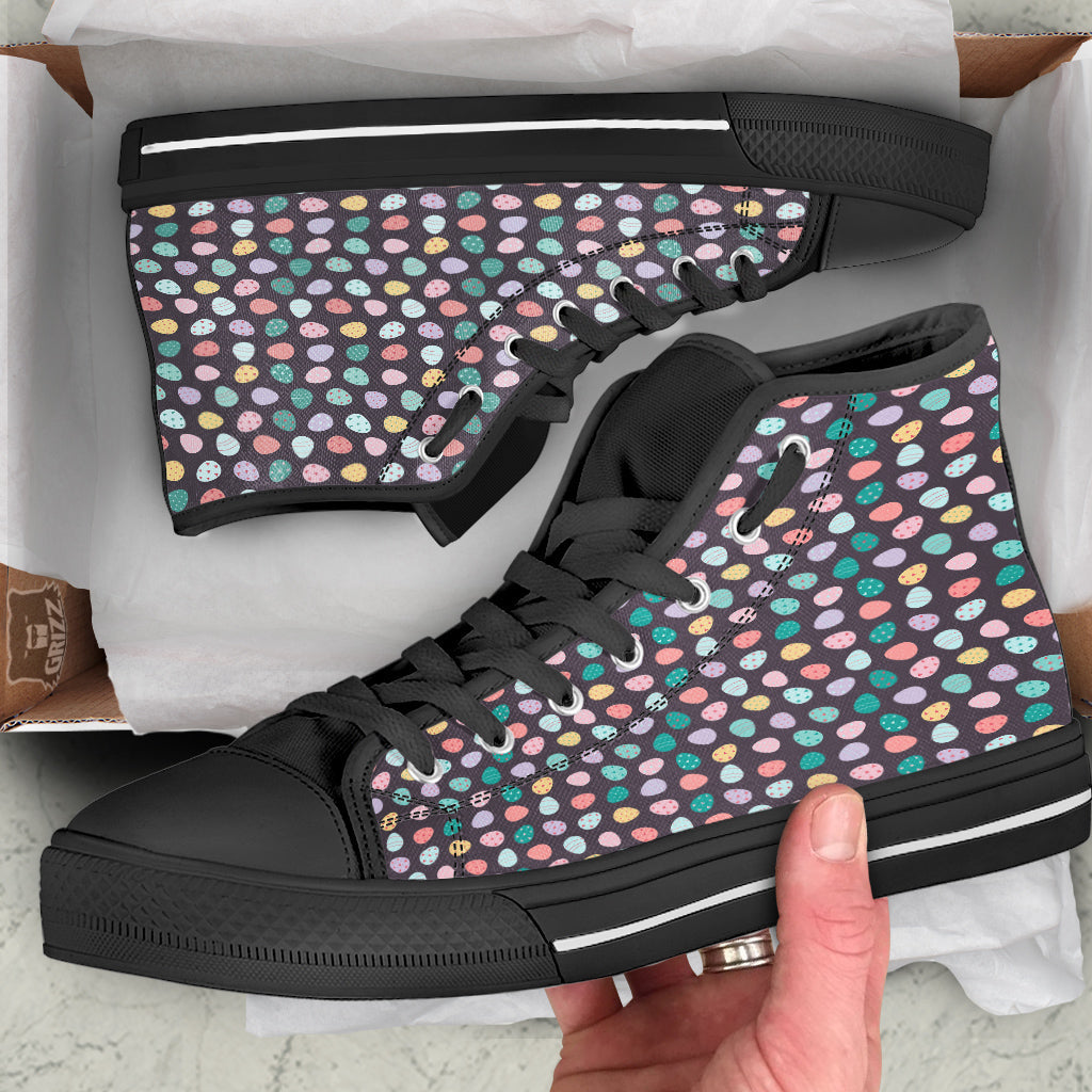 Easter Eggs Cute Print Pattern Black High Top Shoes-grizzshop