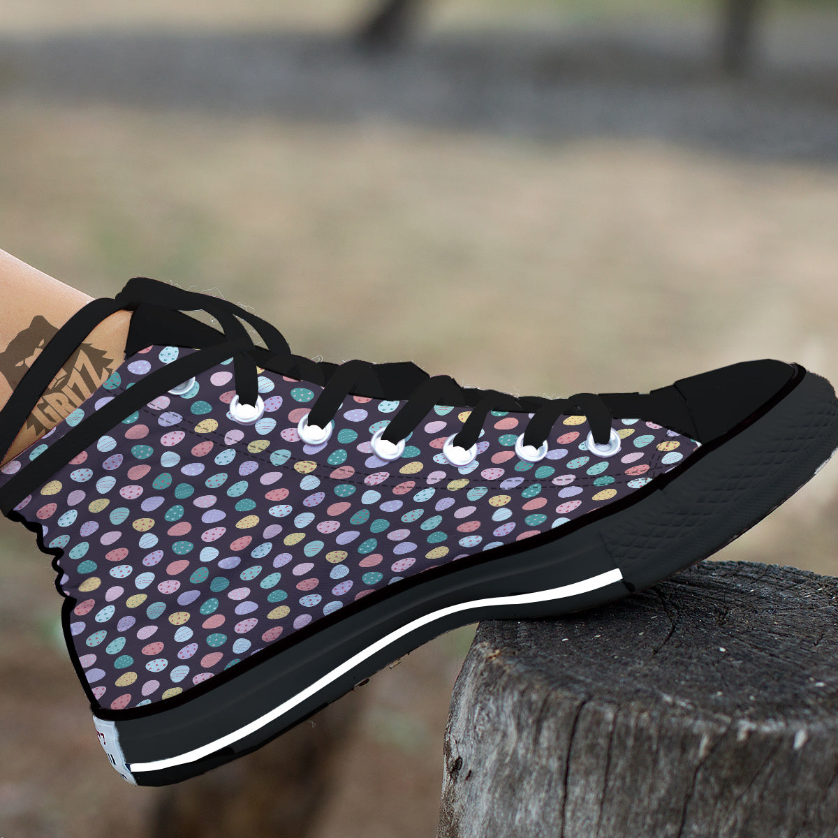 Easter Eggs Cute Print Pattern Black High Top Shoes-grizzshop