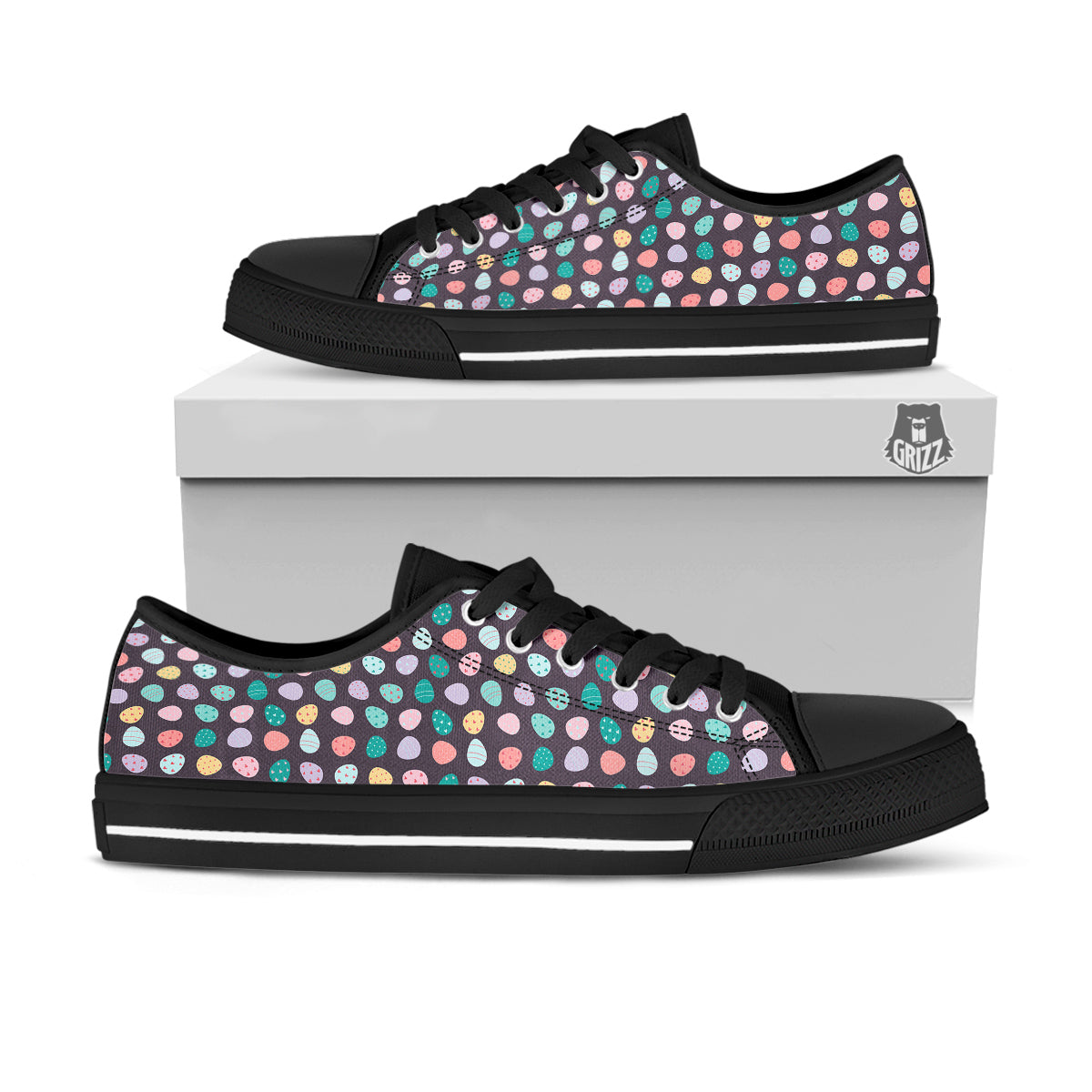 Easter Eggs Cute Print Pattern Black Low Top Shoes-grizzshop