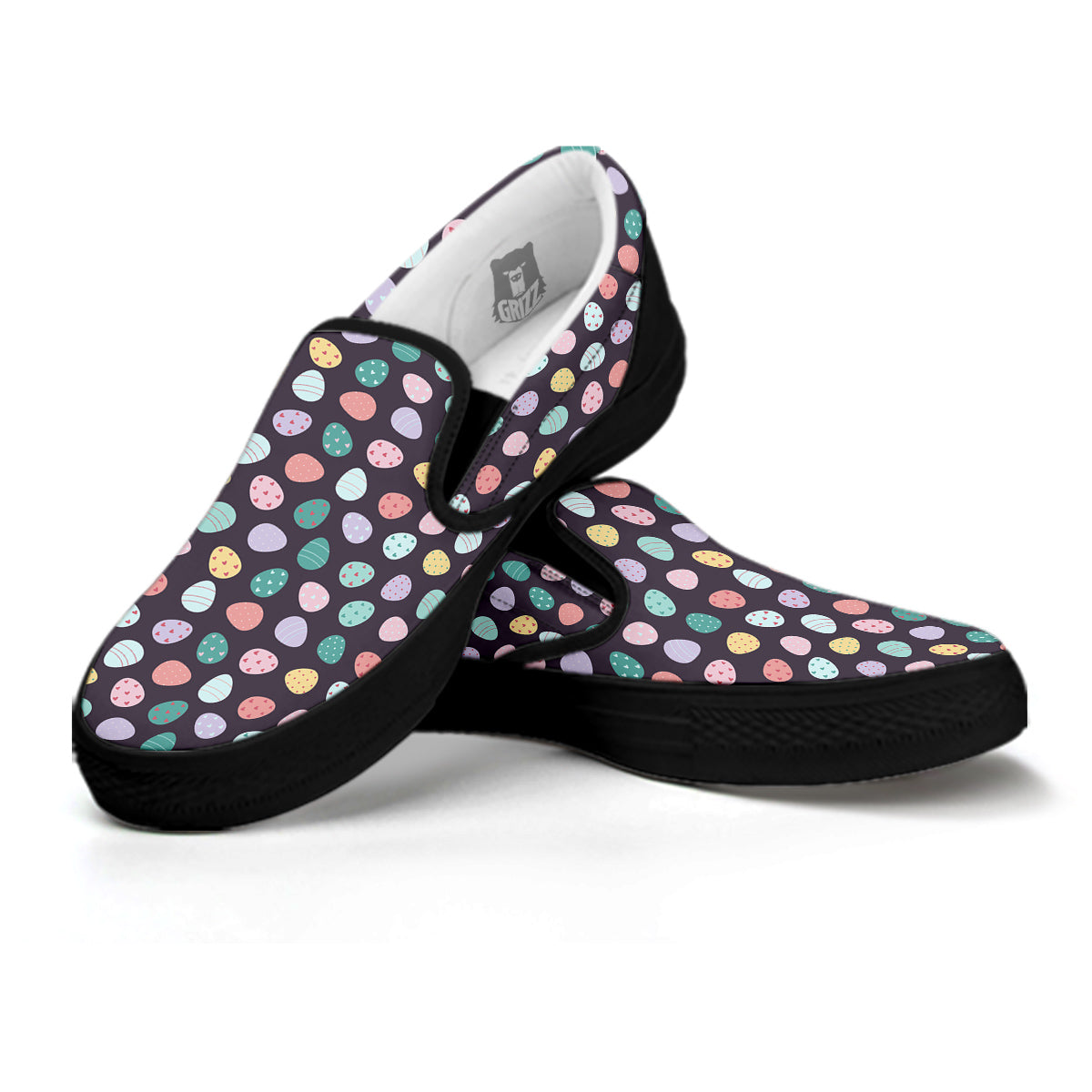 Easter Eggs Cute Print Pattern Black Slip On Shoes-grizzshop