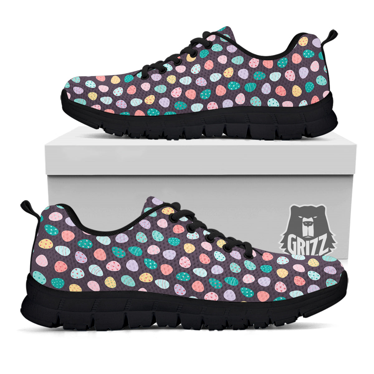 Easter Eggs Cute Print Pattern Black Sneaker-grizzshop