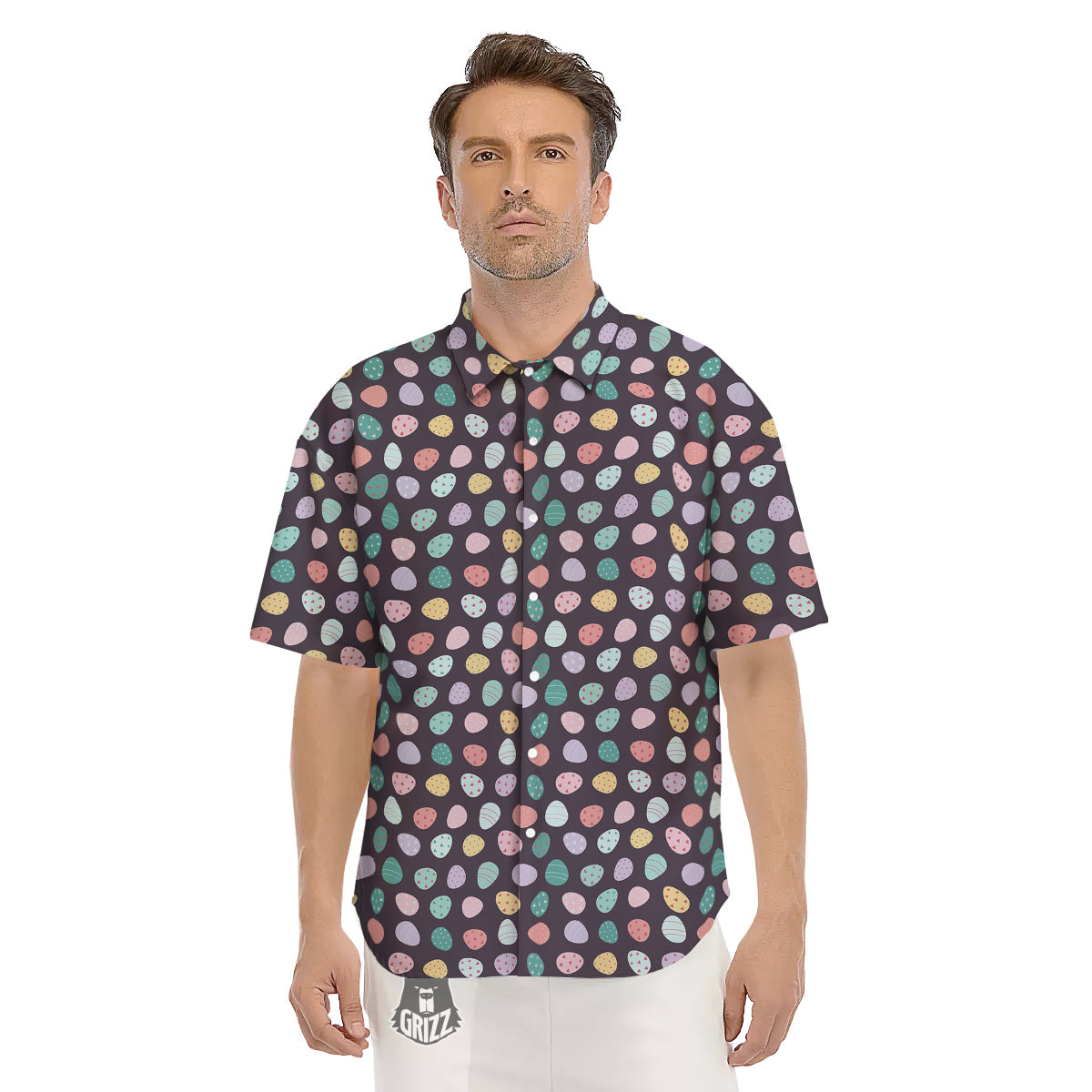 Easter Eggs Cute Print Pattern Men's Short Sleeve Shirts-grizzshop
