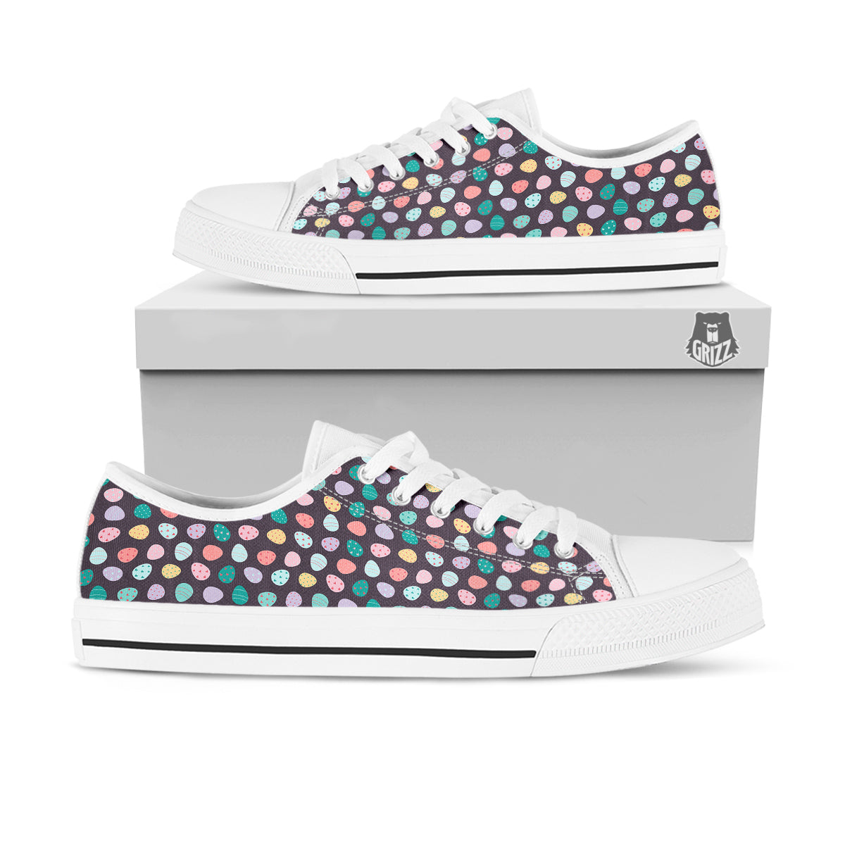 Easter Eggs Cute Print Pattern White Low Top Shoes-grizzshop