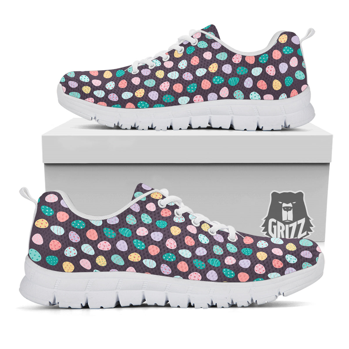 Easter Eggs Cute Print Pattern White Sneaker-grizzshop