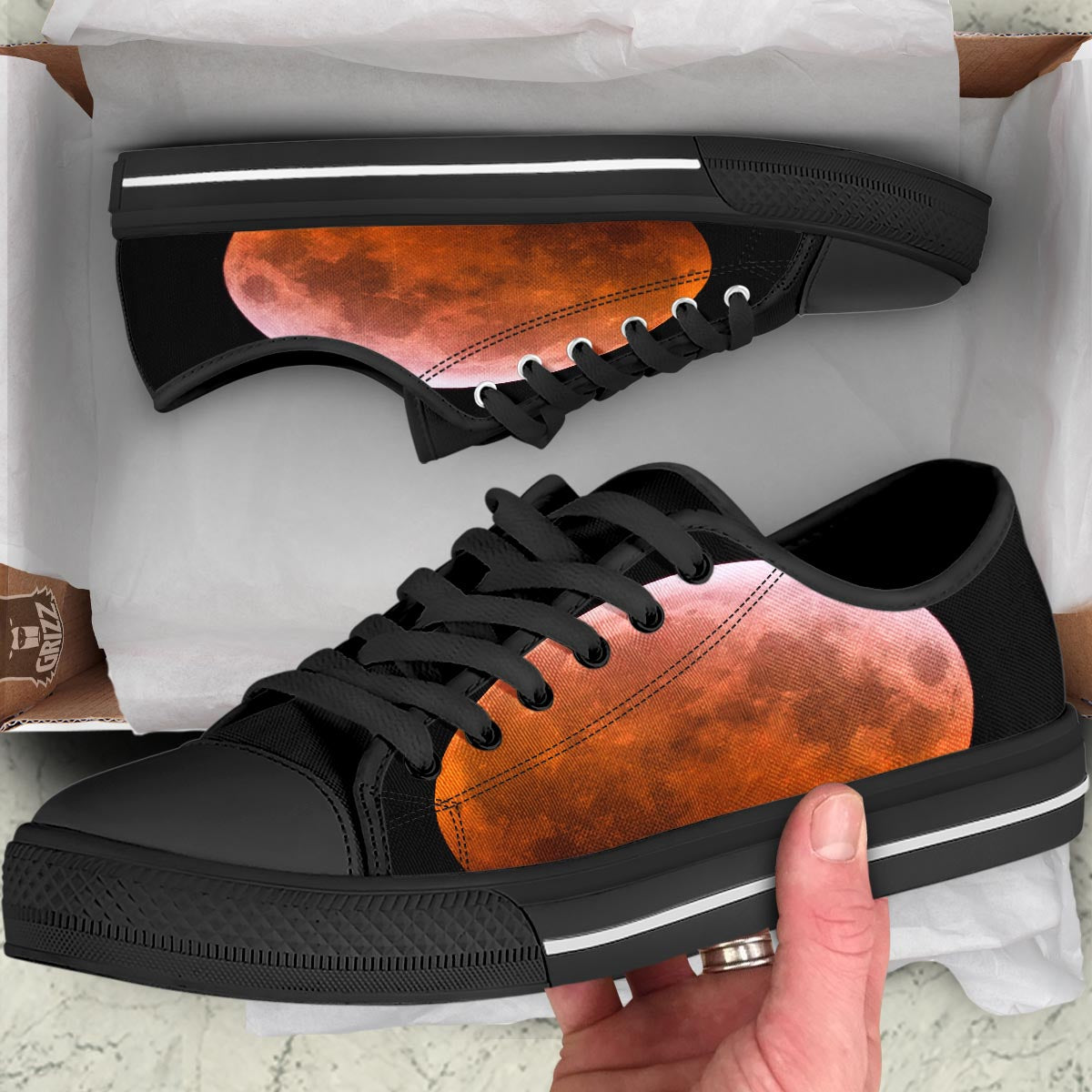 Eclipse Total Lunar Print Black Low Top Shoes-grizzshop