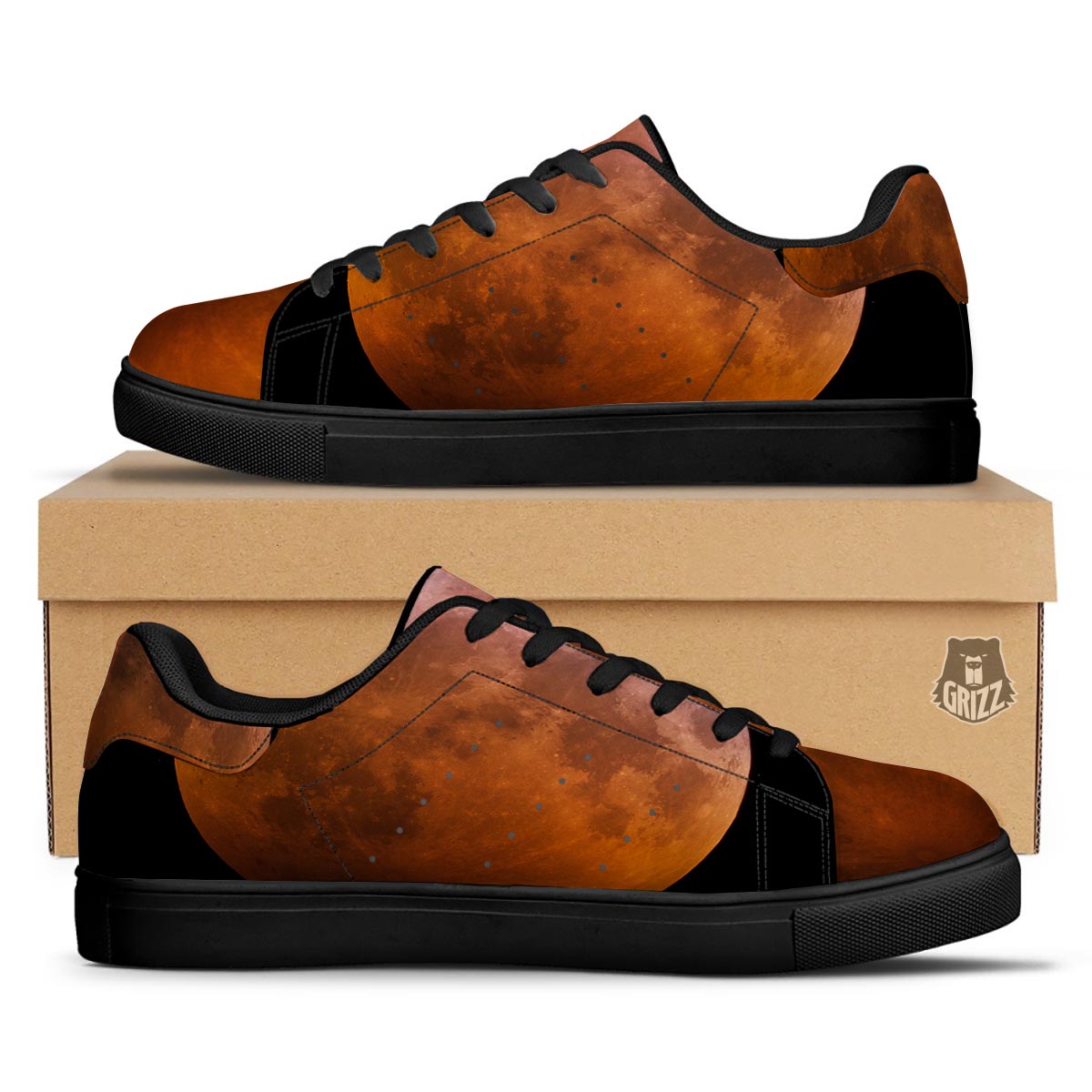 Eclipse Total Lunar Print Black Low Top Sneakers-grizzshop
