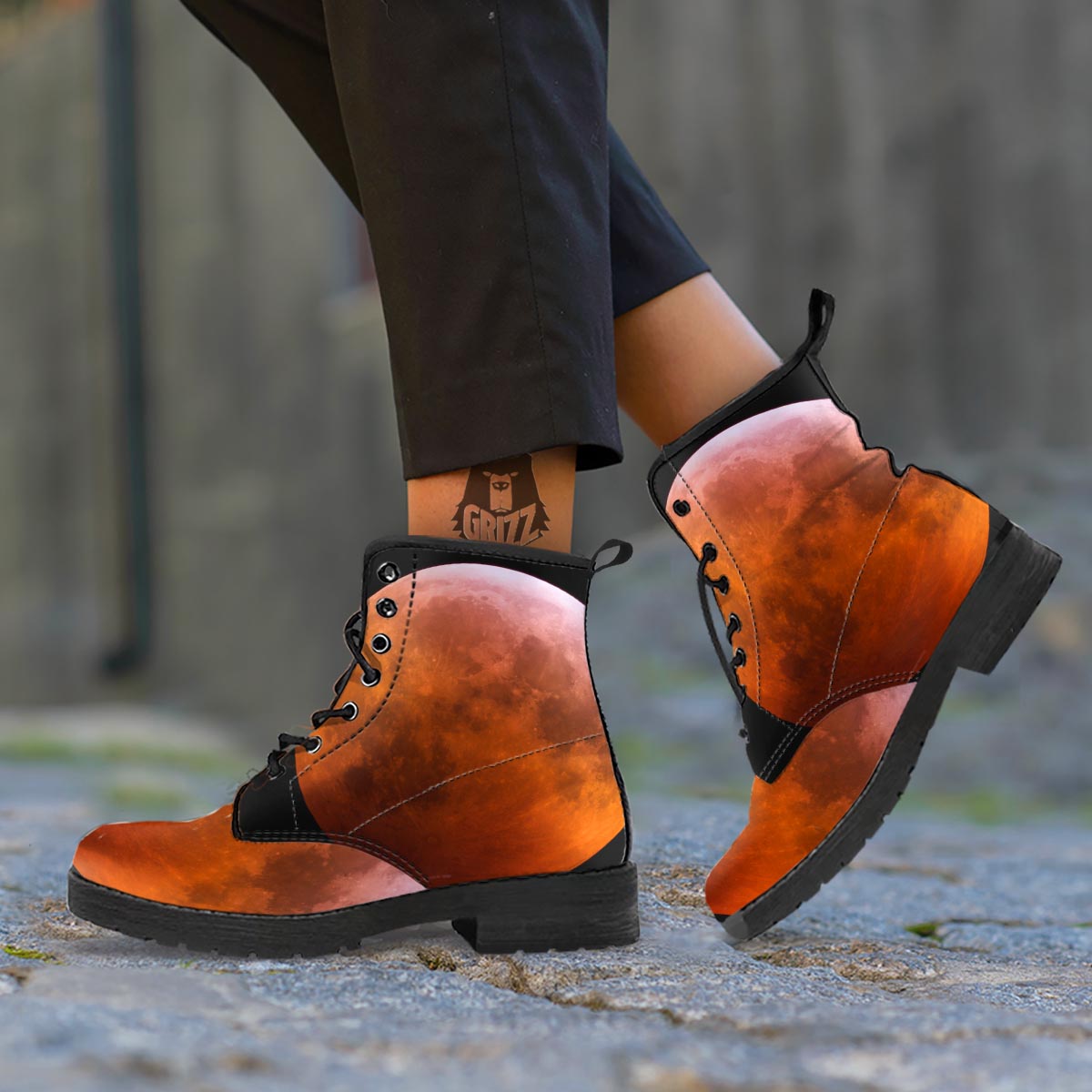 Eclipse Total Lunar Print Leather Boots-grizzshop
