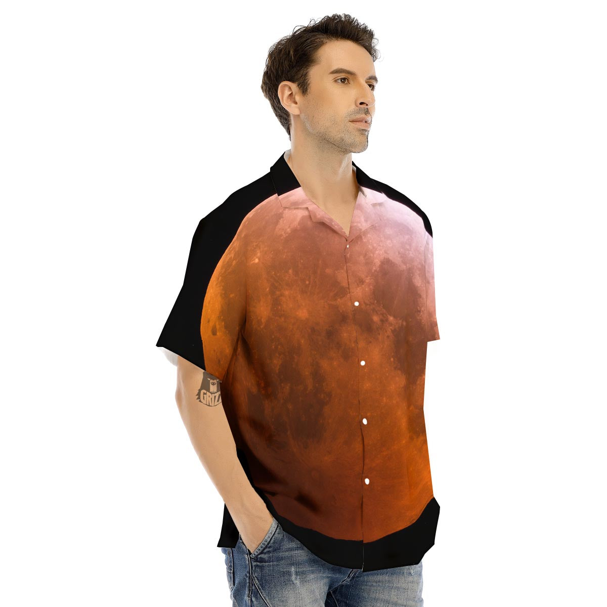 Eclipse Total Lunar Print Men's Hawaiian Shirt-grizzshop