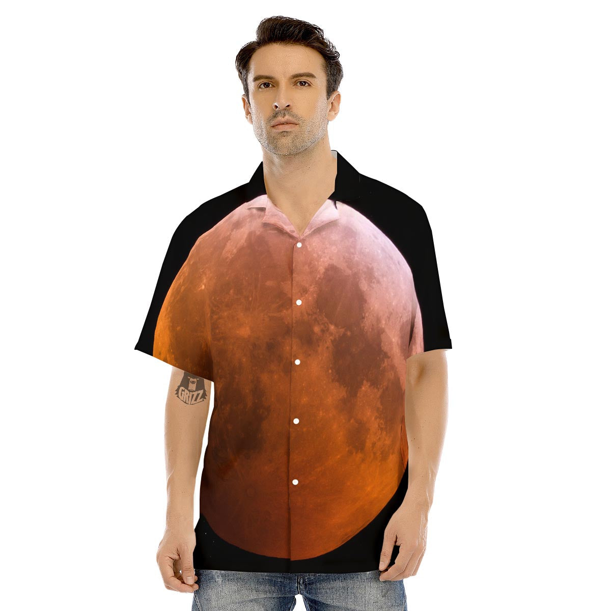 Eclipse Total Lunar Print Men's Hawaiian Shirt-grizzshop