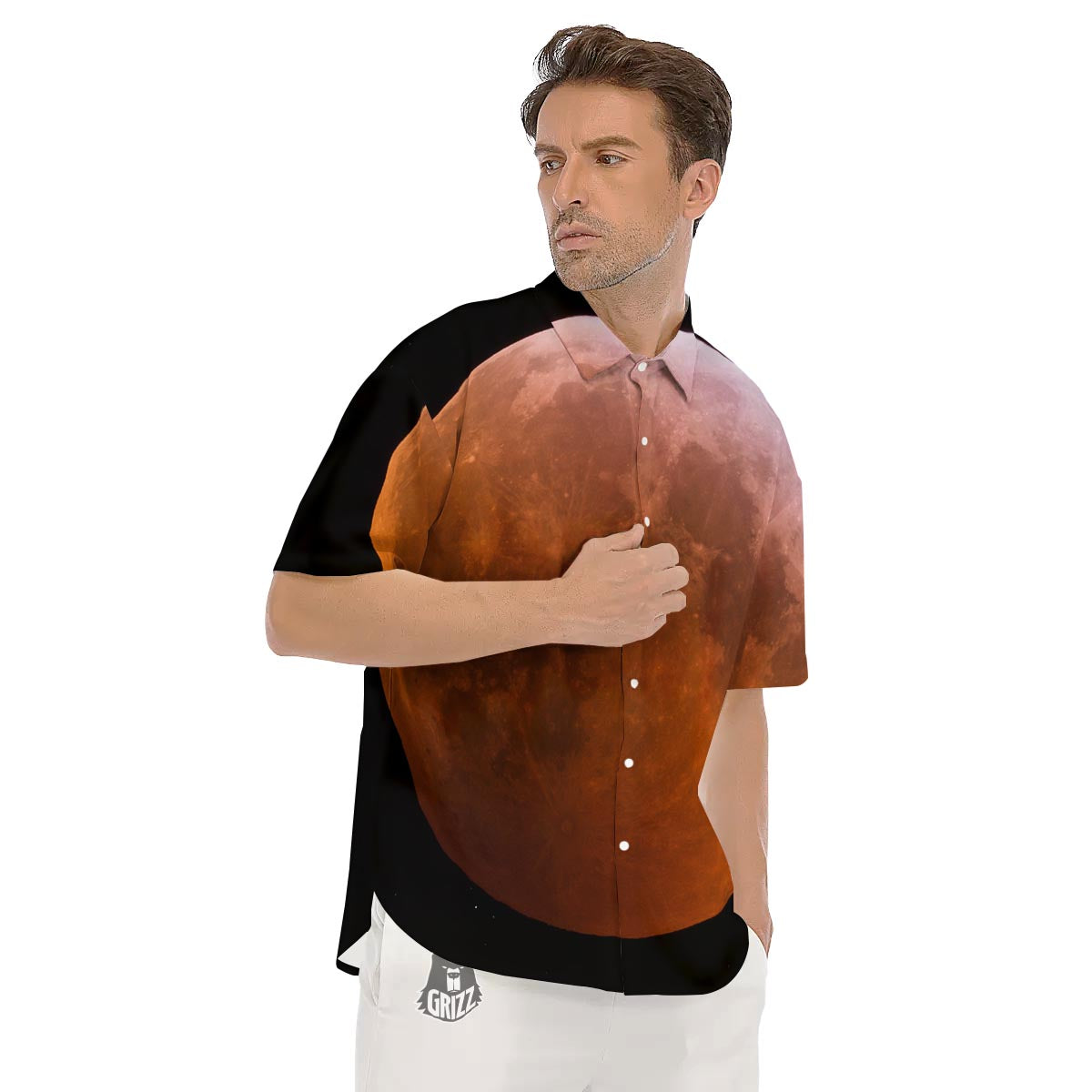 Eclipse Total Lunar Print Men's Short Sleeve Shirts-grizzshop