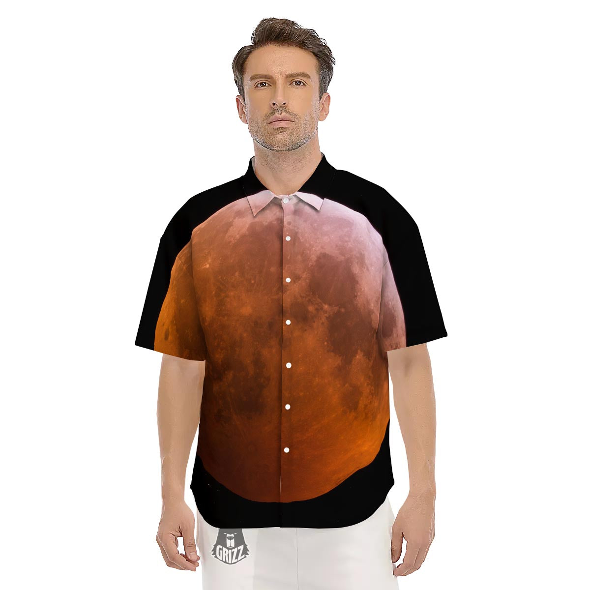 Eclipse Total Lunar Print Men's Short Sleeve Shirts-grizzshop