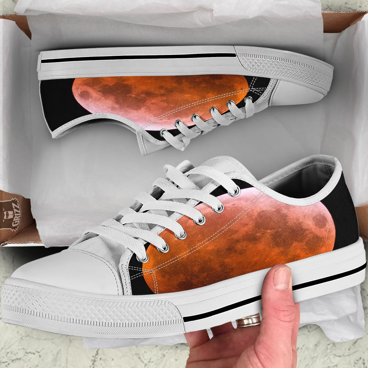 Eclipse Total Lunar Print White Low Top Shoes-grizzshop