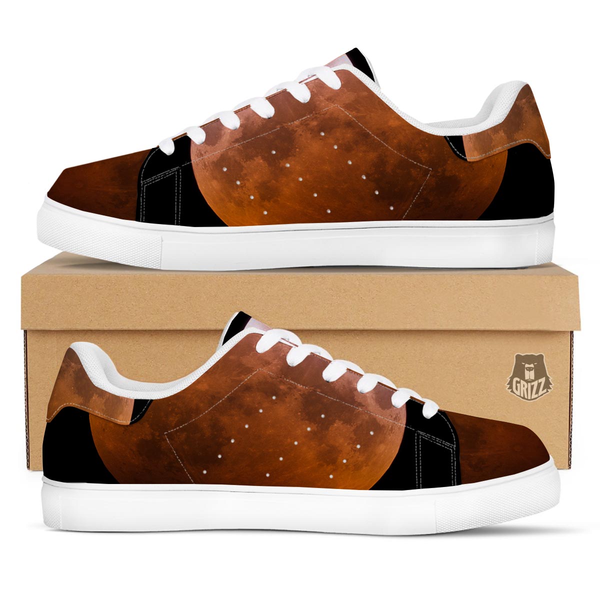 Eclipse Total Lunar Print White Low Top Sneakers-grizzshop