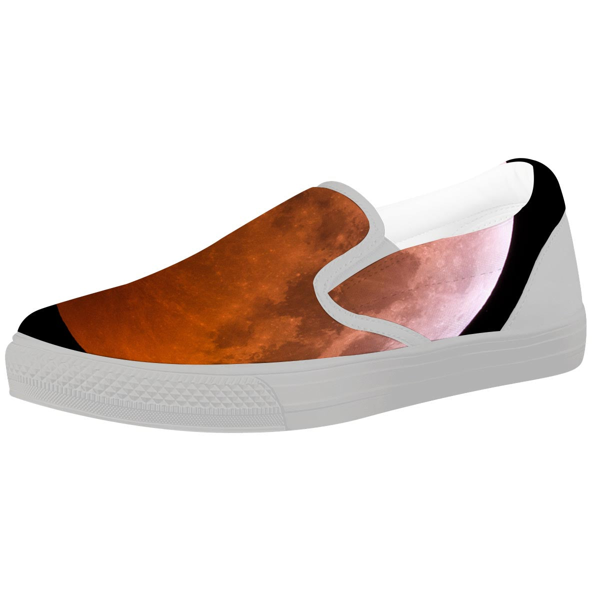 Eclipse Total Lunar Print White Slip On Shoes-grizzshop
