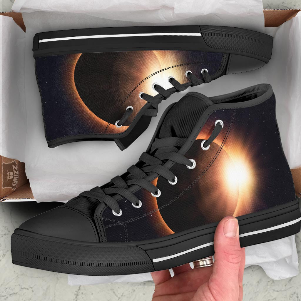 Eclipse Total Solar Print Black High Top Shoes-grizzshop