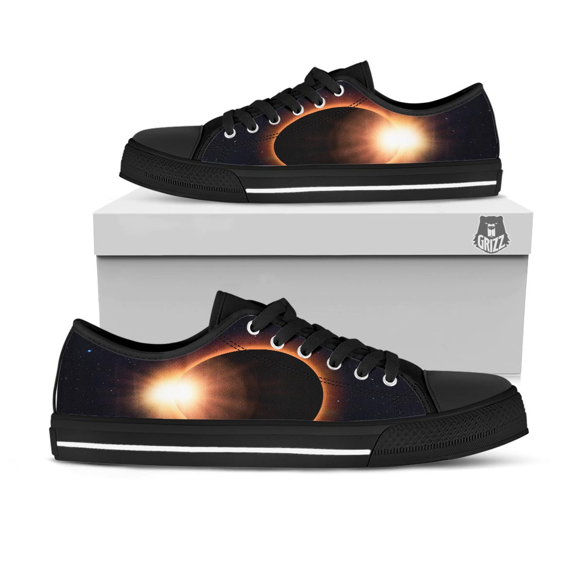 Eclipse Total Solar Print Black Low Top Shoes-grizzshop
