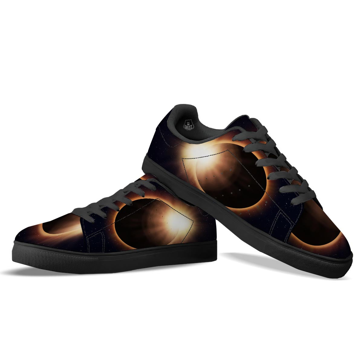 Eclipse Total Solar Print Black Low Top Sneakers-grizzshop