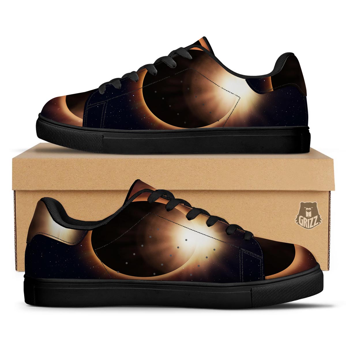 Eclipse Total Solar Print Black Low Top Sneakers-grizzshop