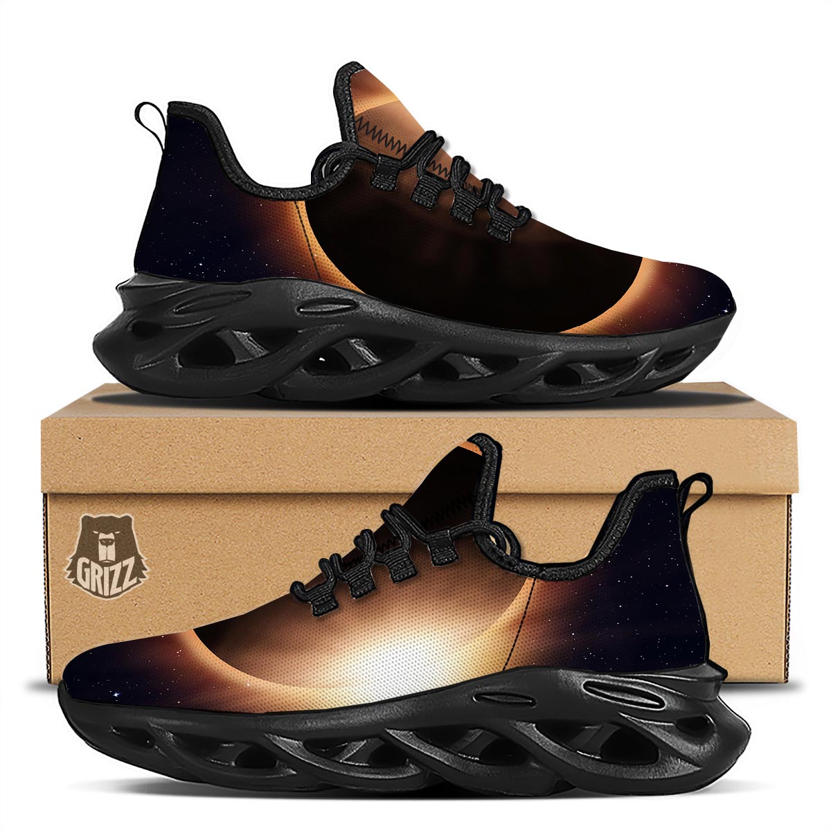 Eclipse Total Solar Print Black Running Shoes-grizzshop