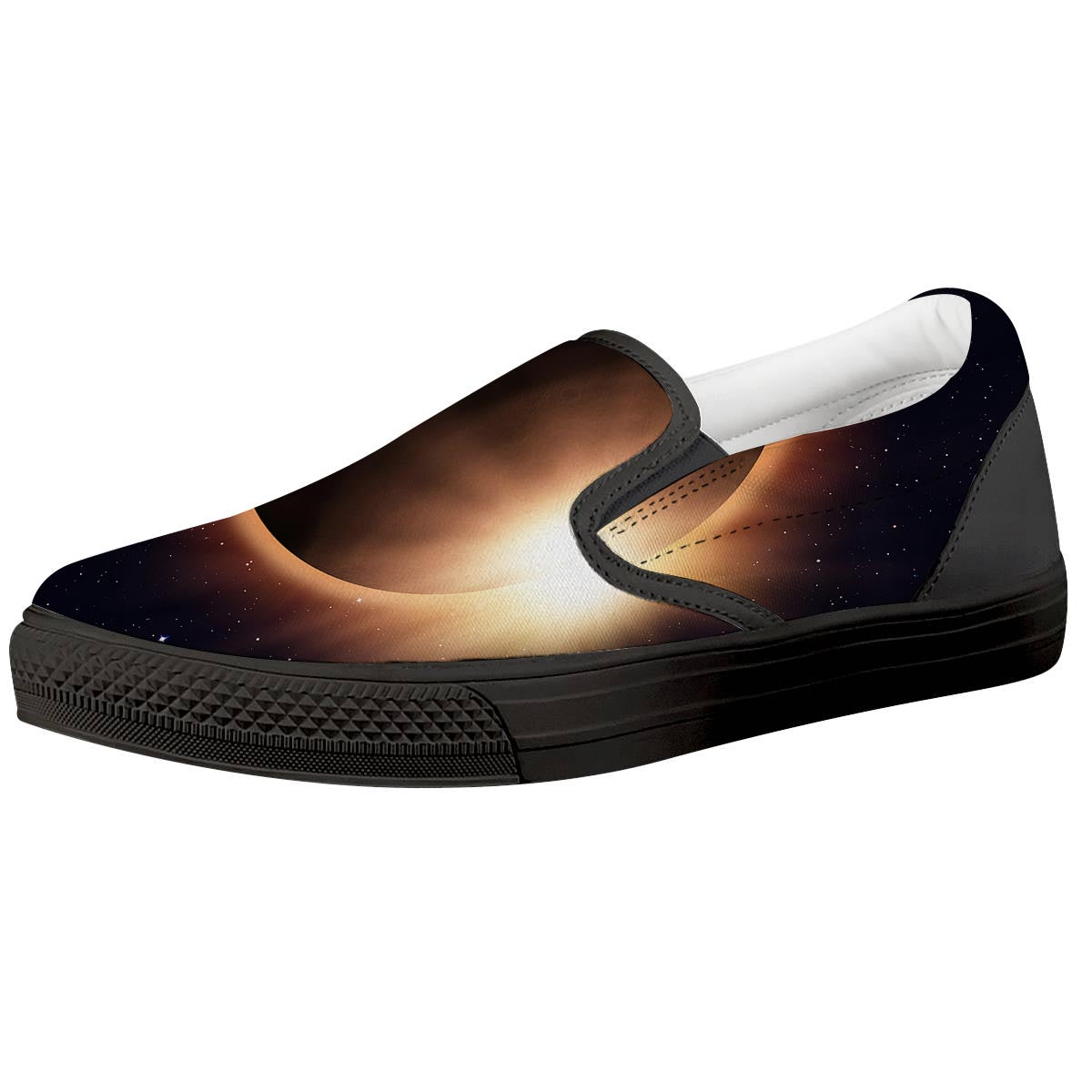 Eclipse Total Solar Print Black Slip On Shoes-grizzshop