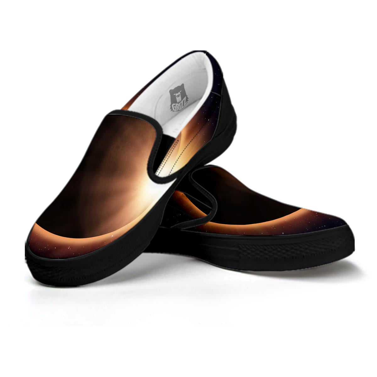 Eclipse Total Solar Print Black Slip On Shoes-grizzshop