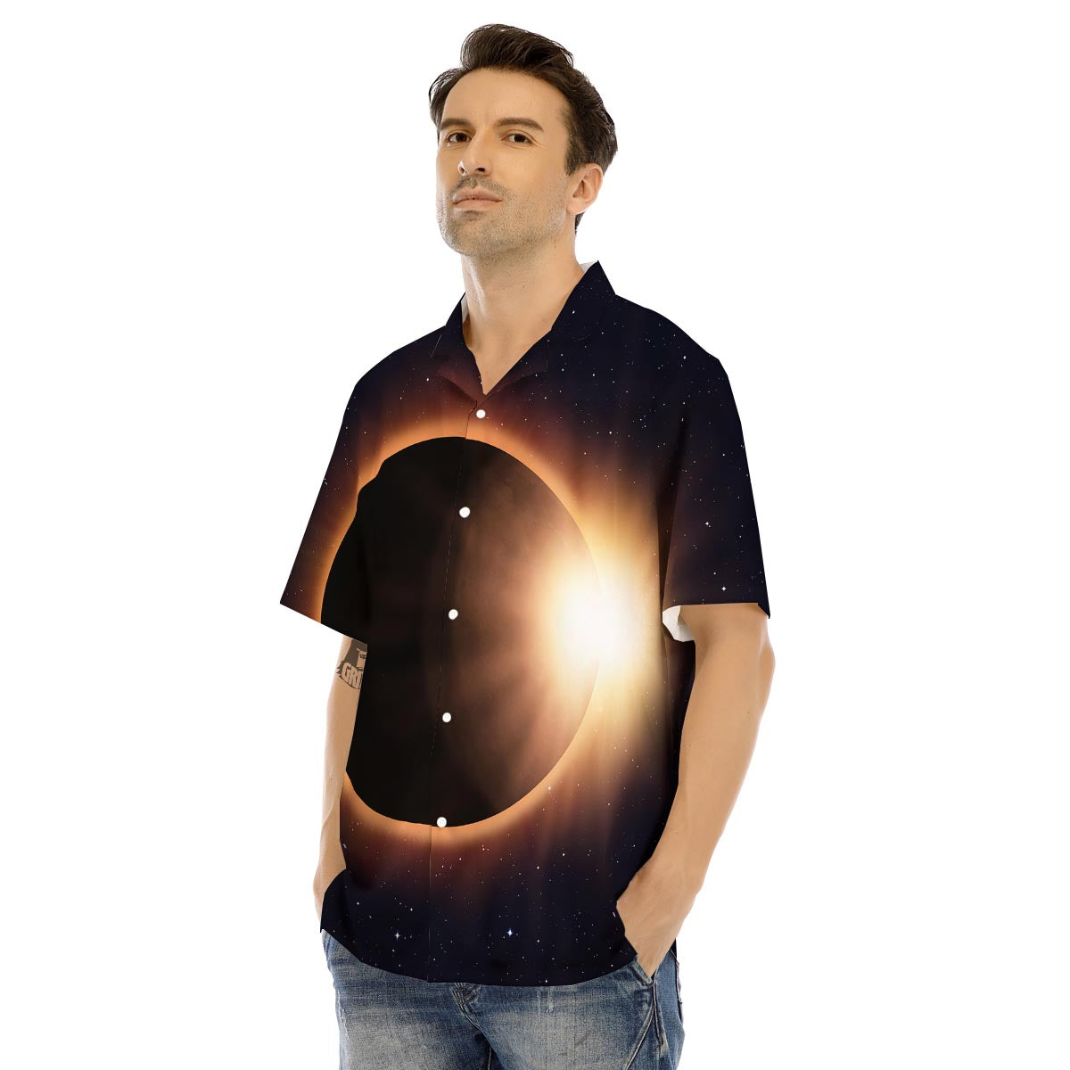 Eclipse Total Solar Print Men's Hawaiian Shirt-grizzshop