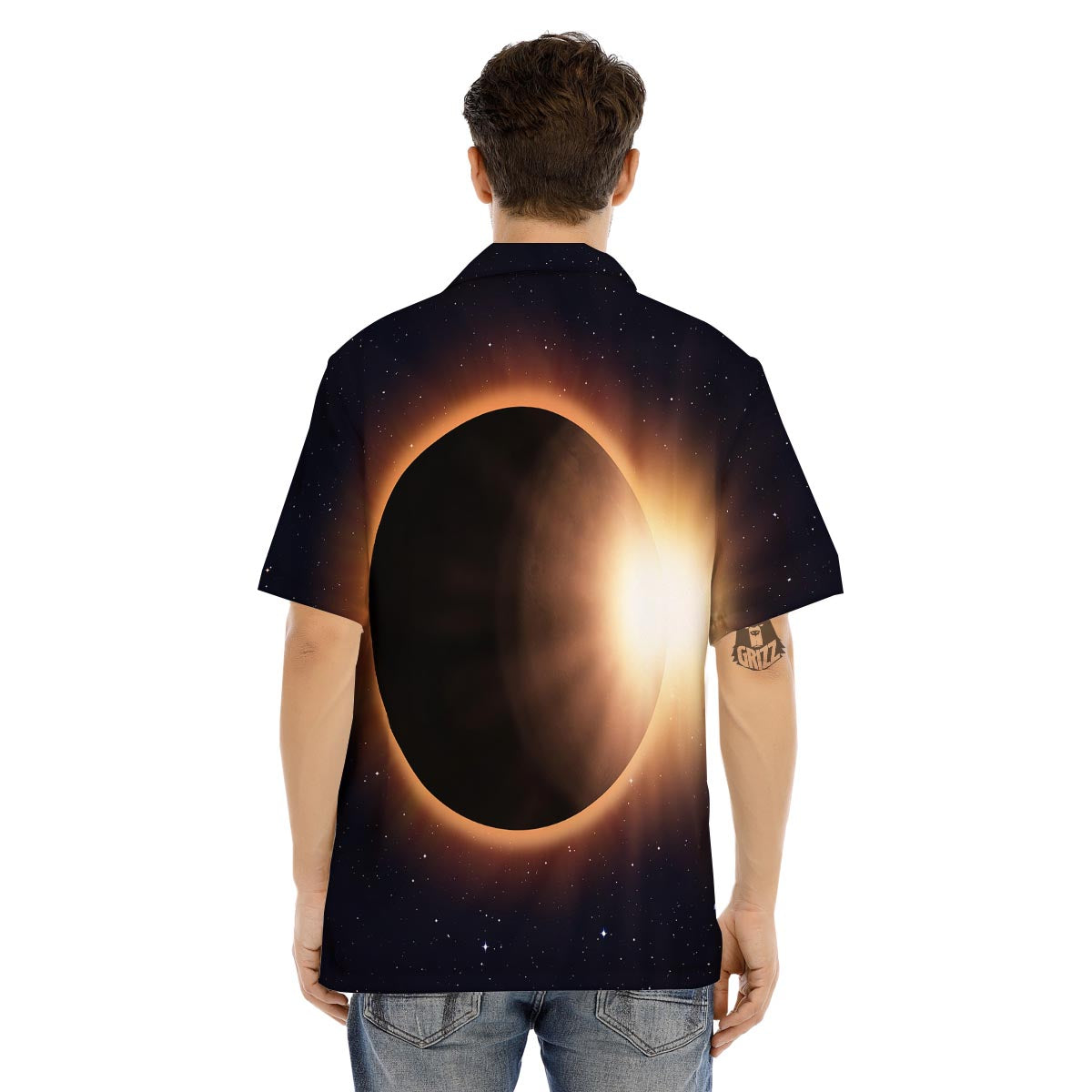 Eclipse Total Solar Print Men's Hawaiian Shirt-grizzshop