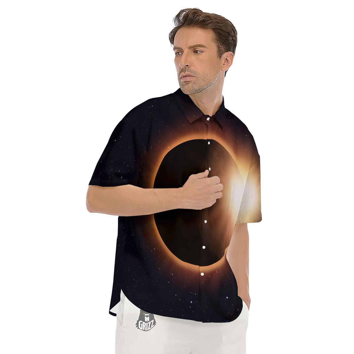 Eclipse Total Solar Print Men's Short Sleeve Shirts-grizzshop
