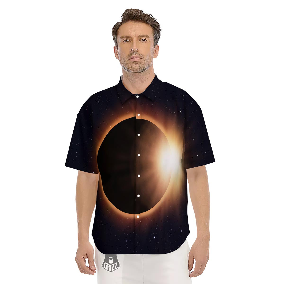Eclipse Total Solar Print Men's Short Sleeve Shirts-grizzshop