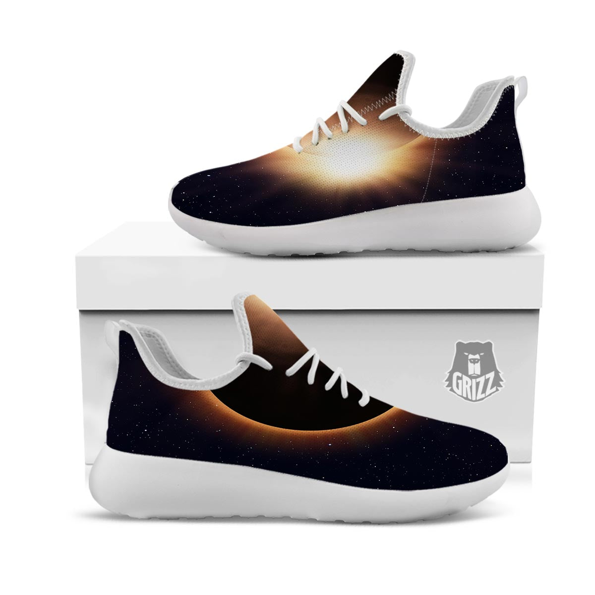 Eclipse Total Solar Print White Athletic Shoes-grizzshop