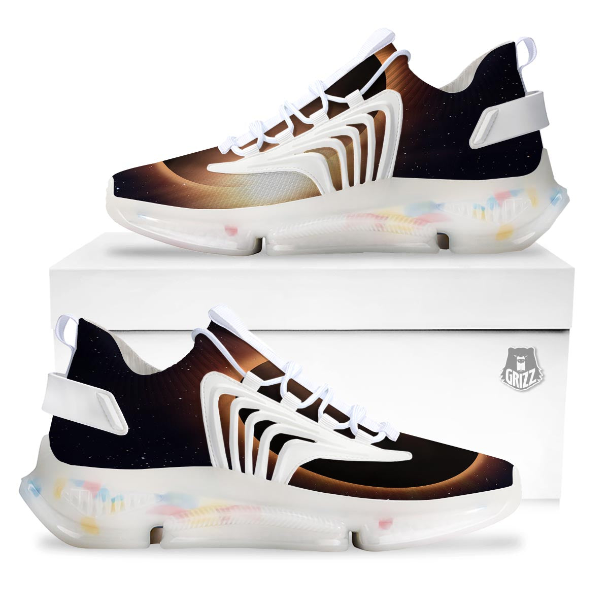 Eclipse Total Solar Print White Gym Shoes-grizzshop
