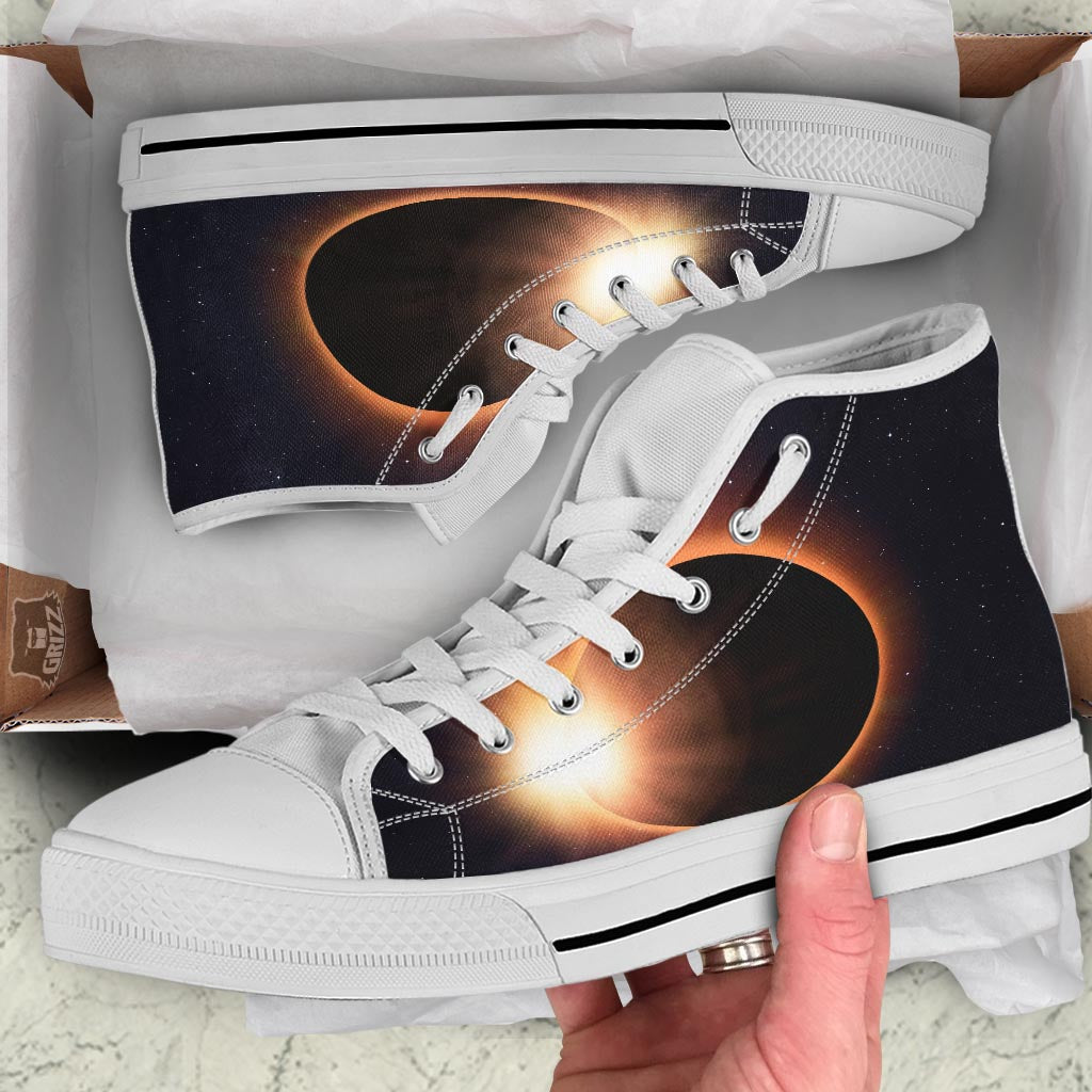 Eclipse Total Solar Print White High Top Shoes-grizzshop