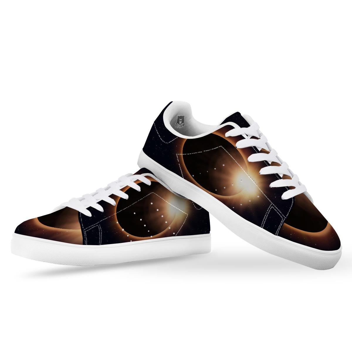 Eclipse Total Solar Print White Low Top Sneakers-grizzshop