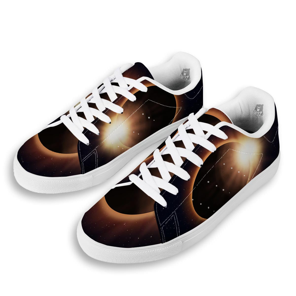 Eclipse Total Solar Print White Low Top Sneakers-grizzshop