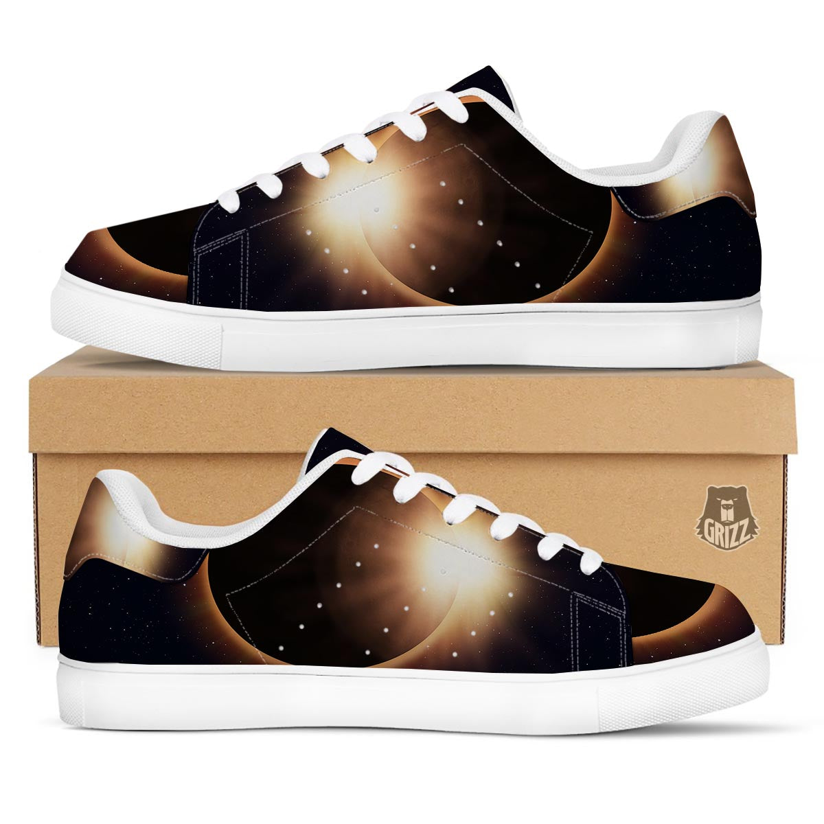 Eclipse Total Solar Print White Low Top Sneakers-grizzshop