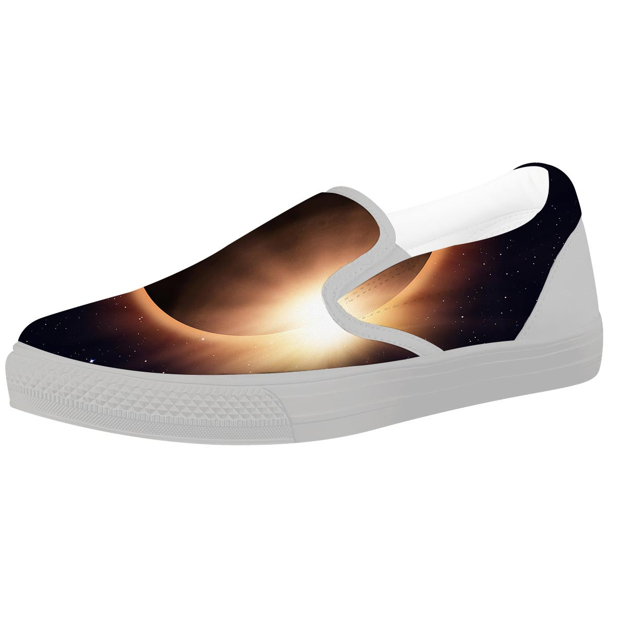 Eclipse Total Solar Print White Slip On Shoes-grizzshop