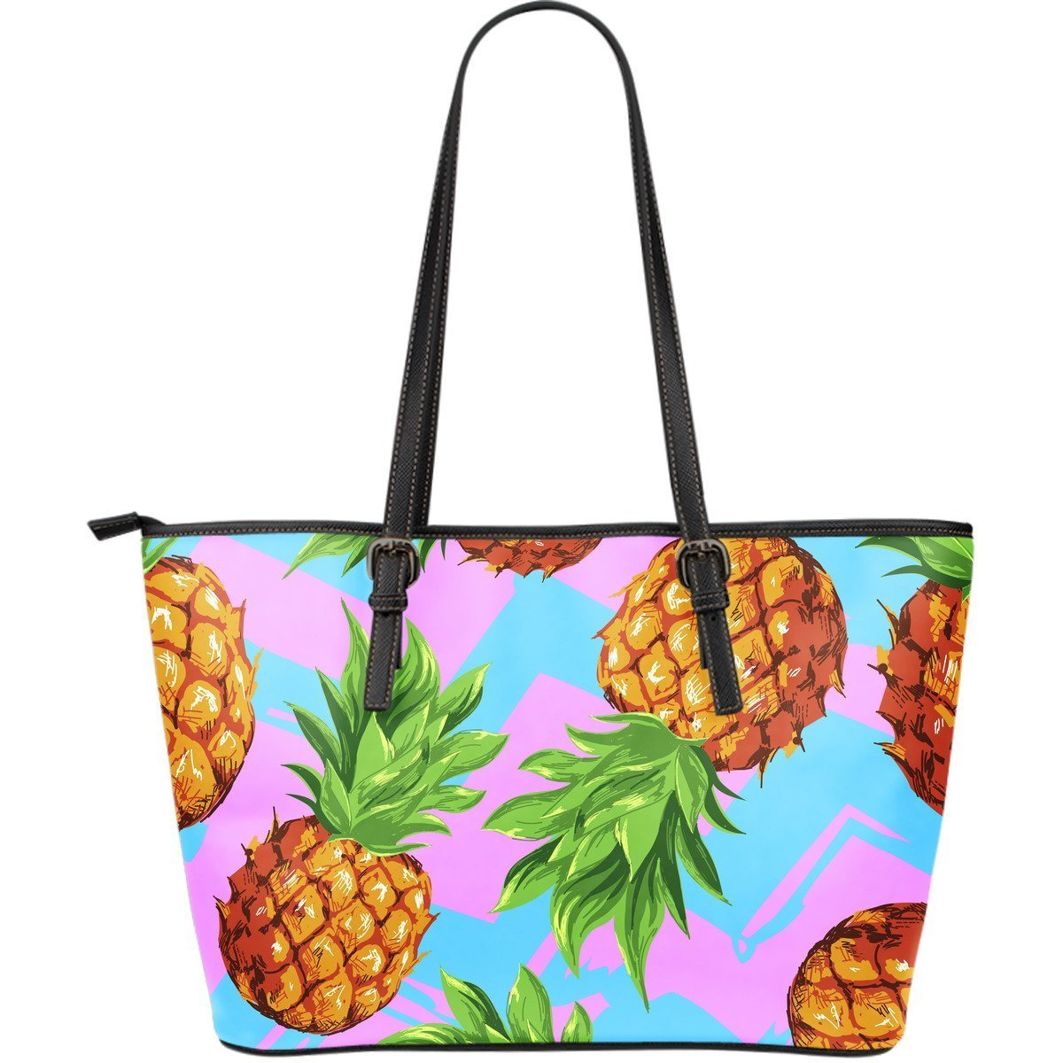 Edm Tropical Hawaiian Pineapple Pink Purse Print Leather Tote Bag-grizzshop