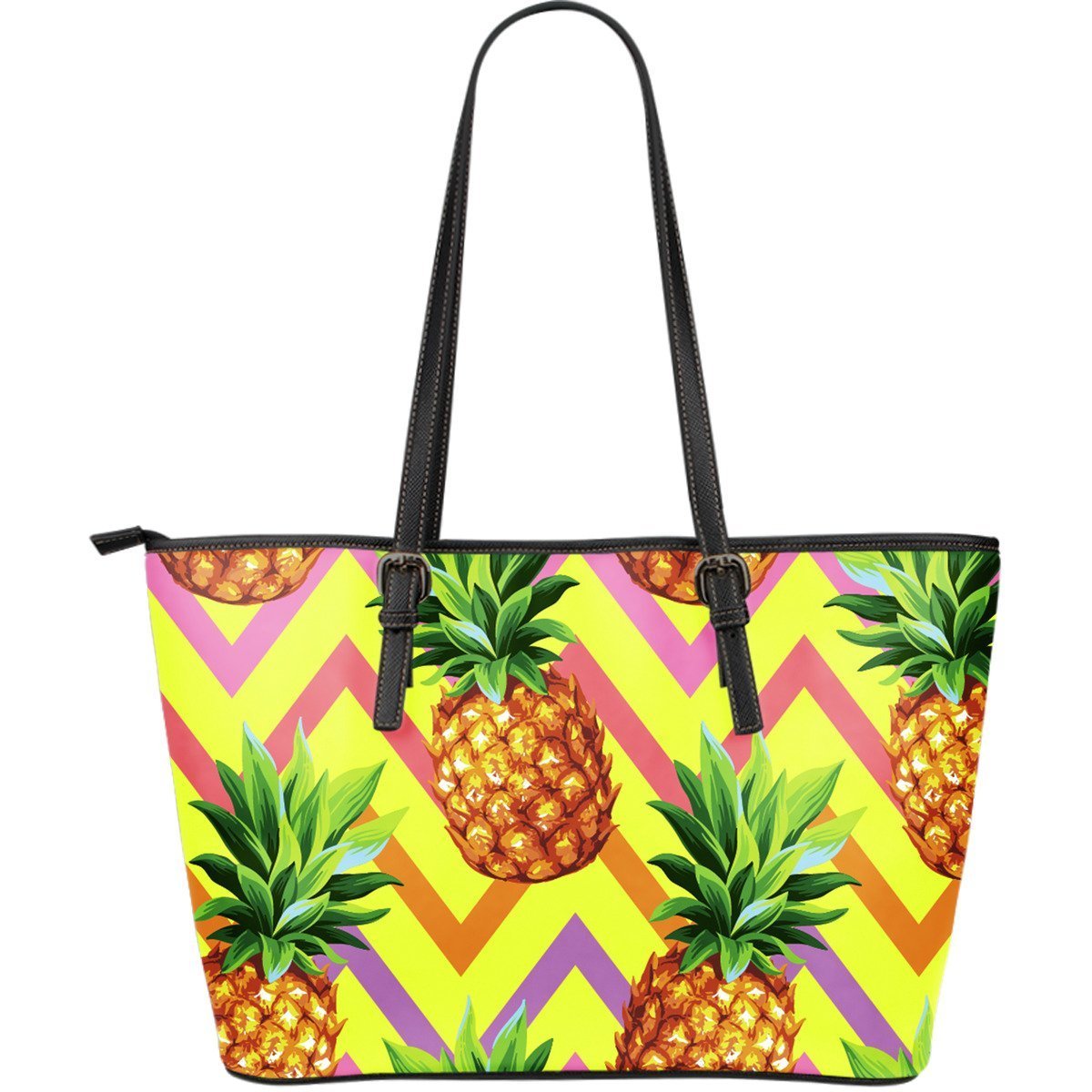 Edm Yellow Tropical Hawaiian Pineapple Purse Print Leather Tote Bag-grizzshop
