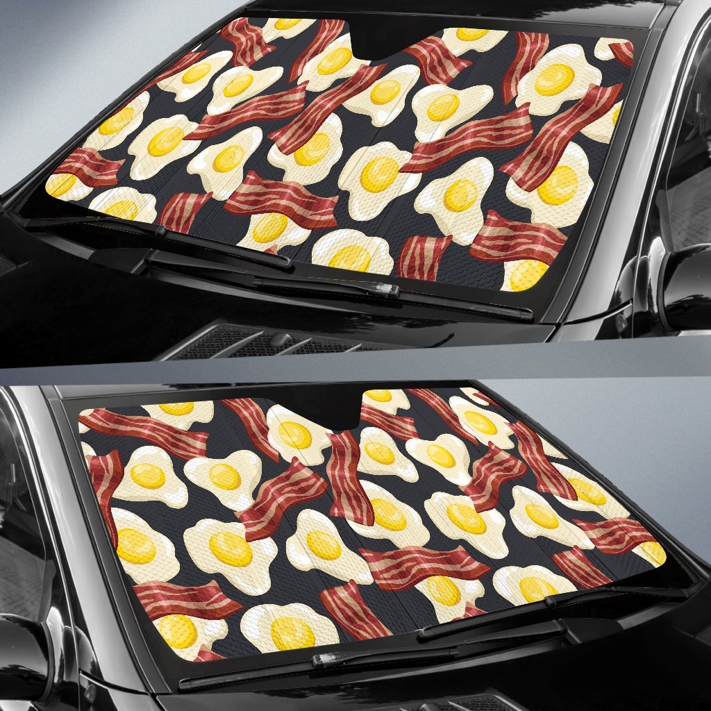 Egg Bacon Pattern Print Car Sun Shade-grizzshop