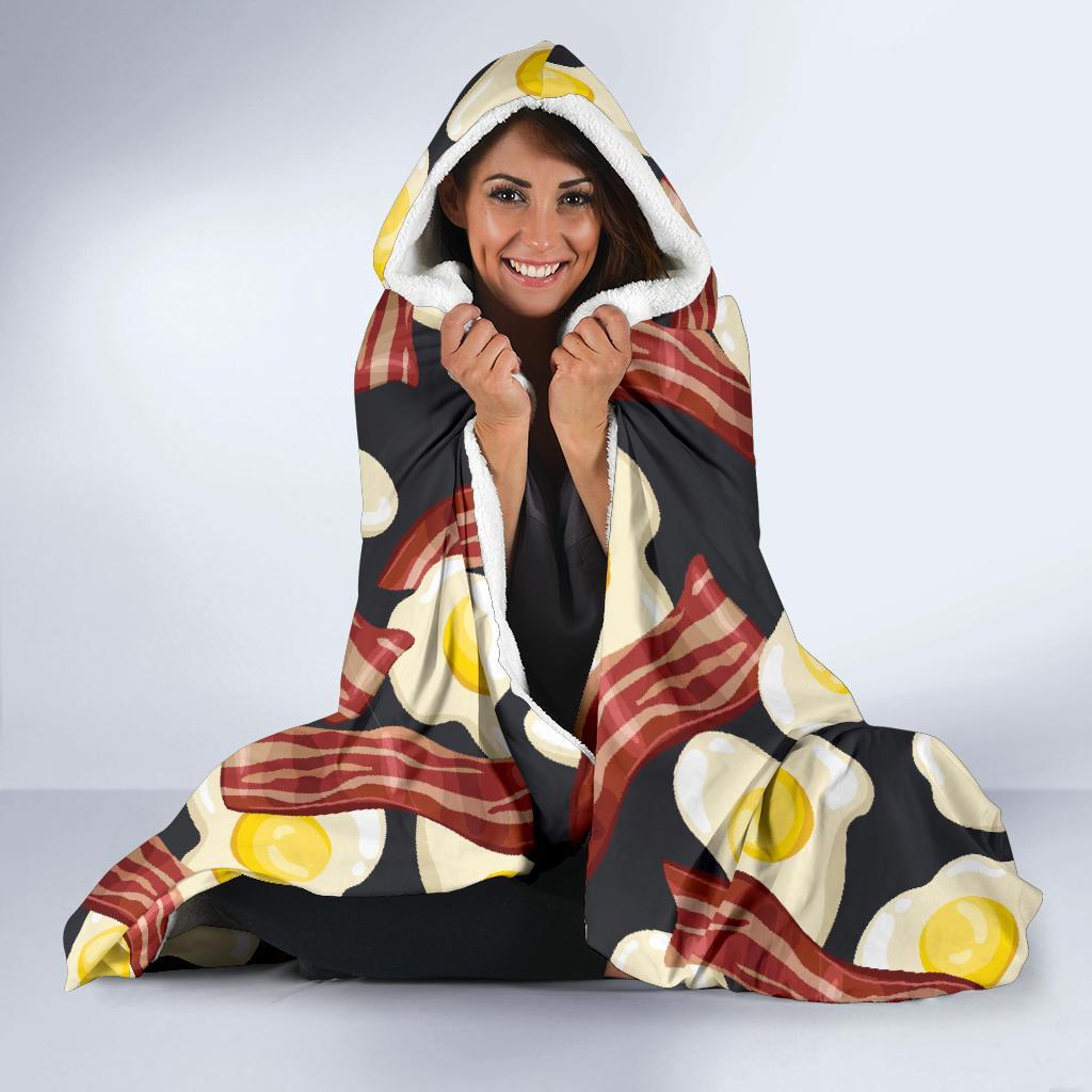 Egg Bacon Pattern Print Hooded Blanket-grizzshop