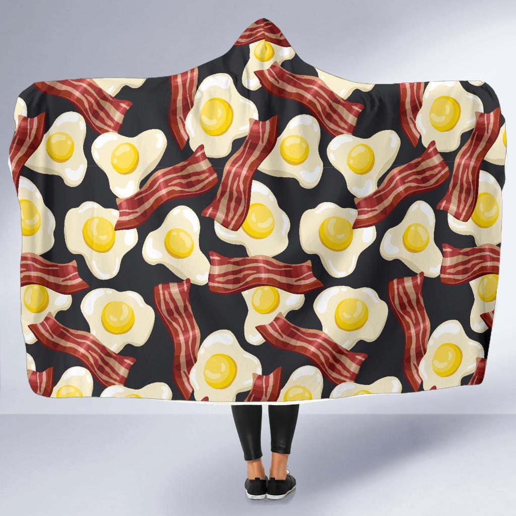 Egg Bacon Pattern Print Hooded Blanket-grizzshop