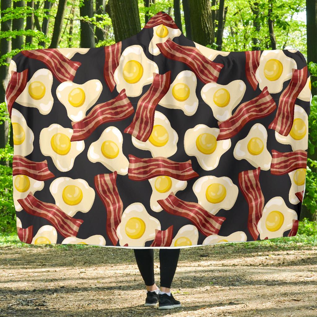 Egg Bacon Pattern Print Hooded Blanket-grizzshop