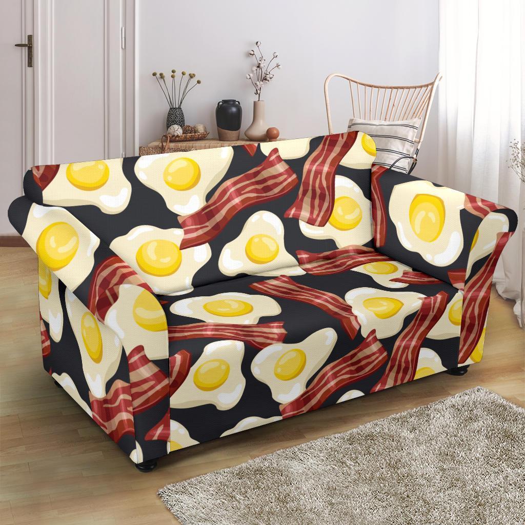 Egg Bacon Pattern Print Loveseat Cover-grizzshop