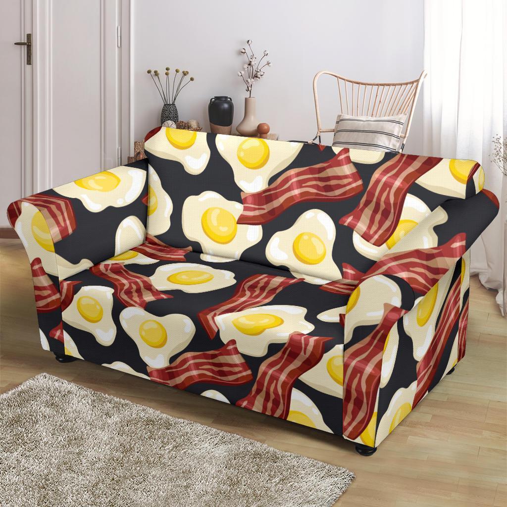 Egg Bacon Pattern Print Loveseat Cover-grizzshop