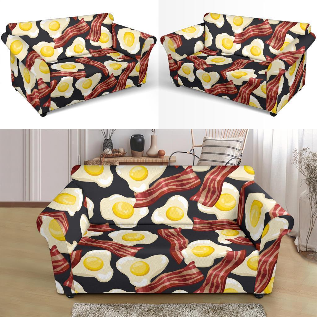 Egg Bacon Pattern Print Loveseat Cover-grizzshop