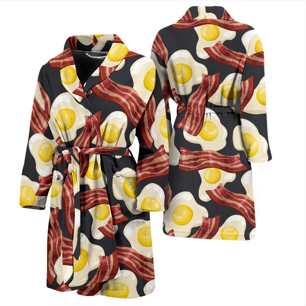 Egg Bacon Pattern Print Men Long Robe-grizzshop