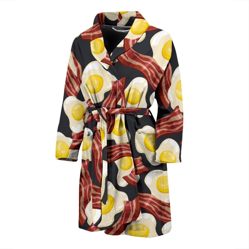 Egg Bacon Pattern Print Men Long Robe-grizzshop